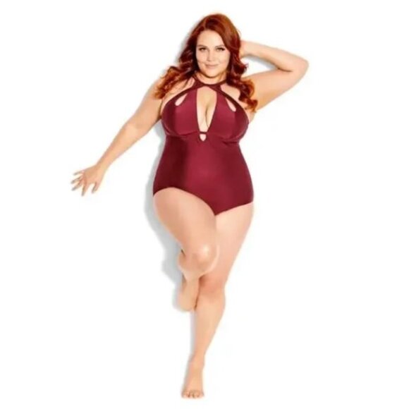 725-18 City Chic Merlot Cancun Underwire One-Piece Swimsuit Size S (16) - Picture 4 of 12